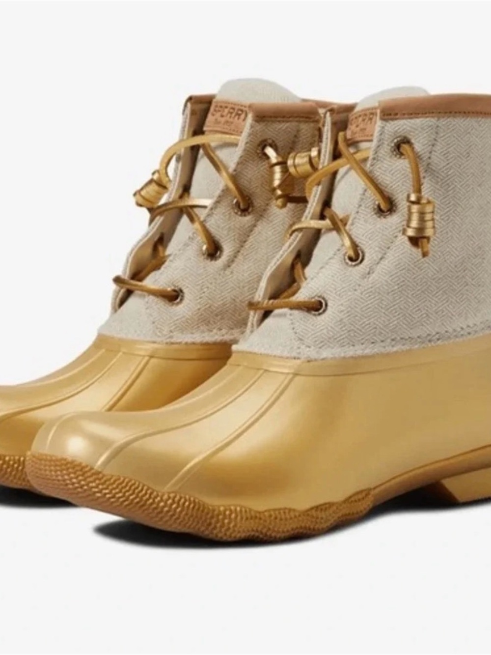 Sperry Metallic Gold and Cream Waterproof Duck Boots